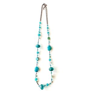 Teal Glass Bead & Shell Necklace